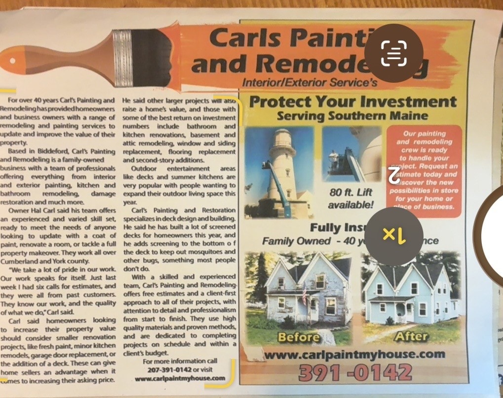 Carl's Painting and Remodeling — local newspaper feature article