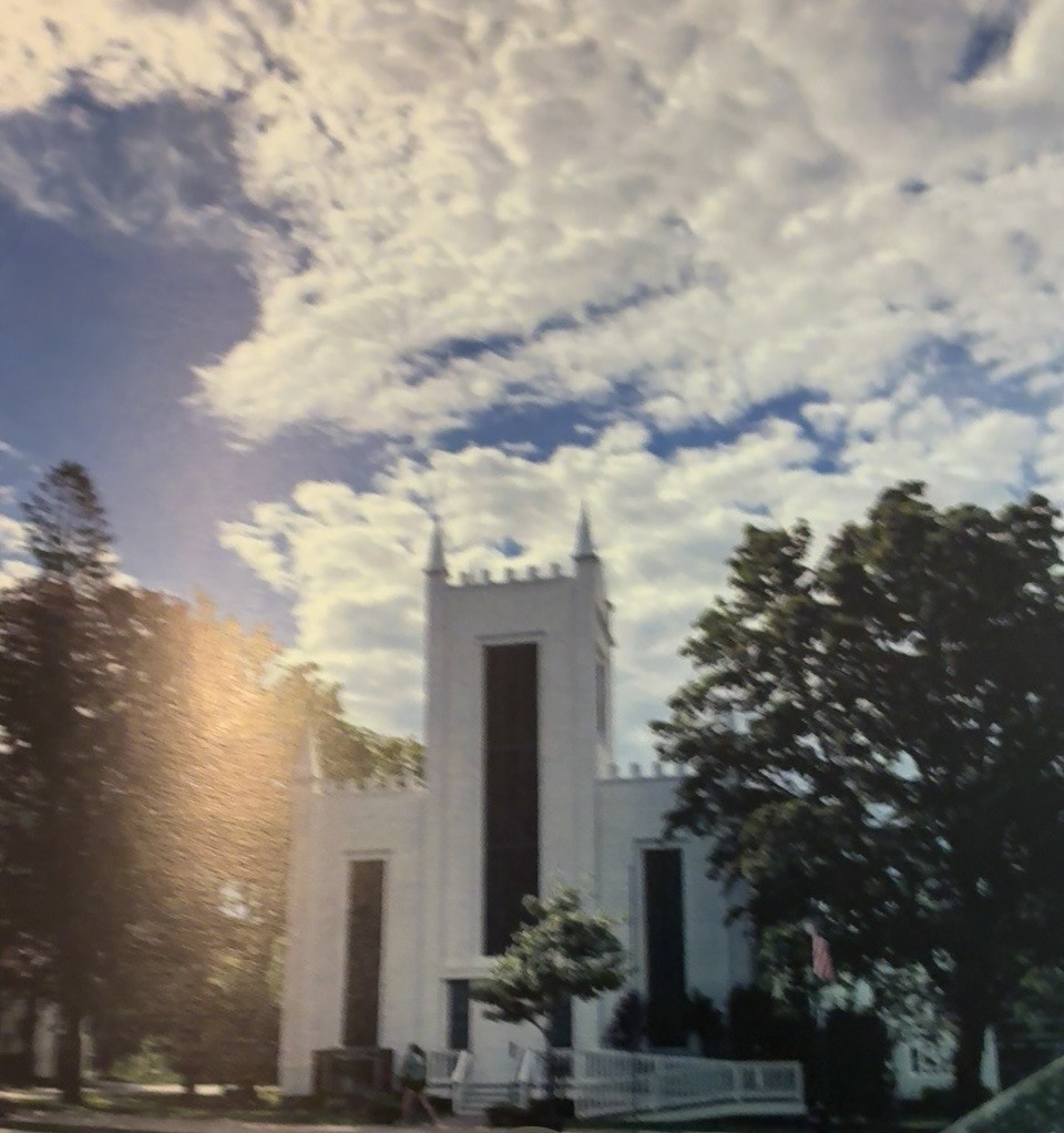 Church front after restoration — 7-foot PVC spires fully restored